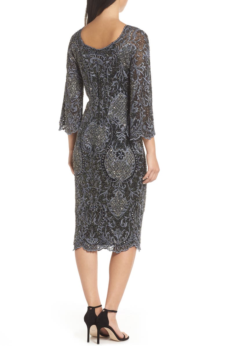 Pisarro Nights Embellished Mesh Cocktail Dress, Alternate, color, 