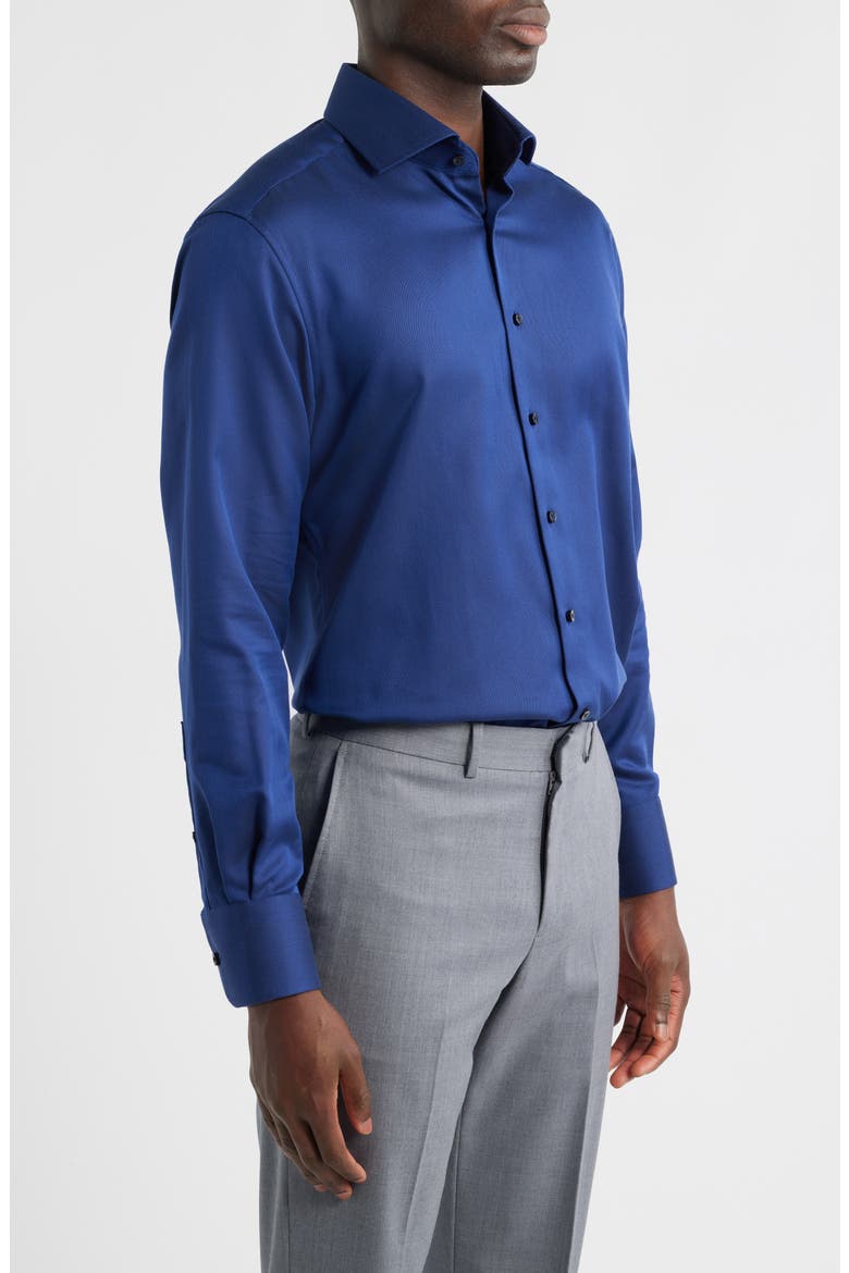 Modern Fit Solid Non-Iron Cotton Dobby Dress Shirt, Alternate, color, NAVY