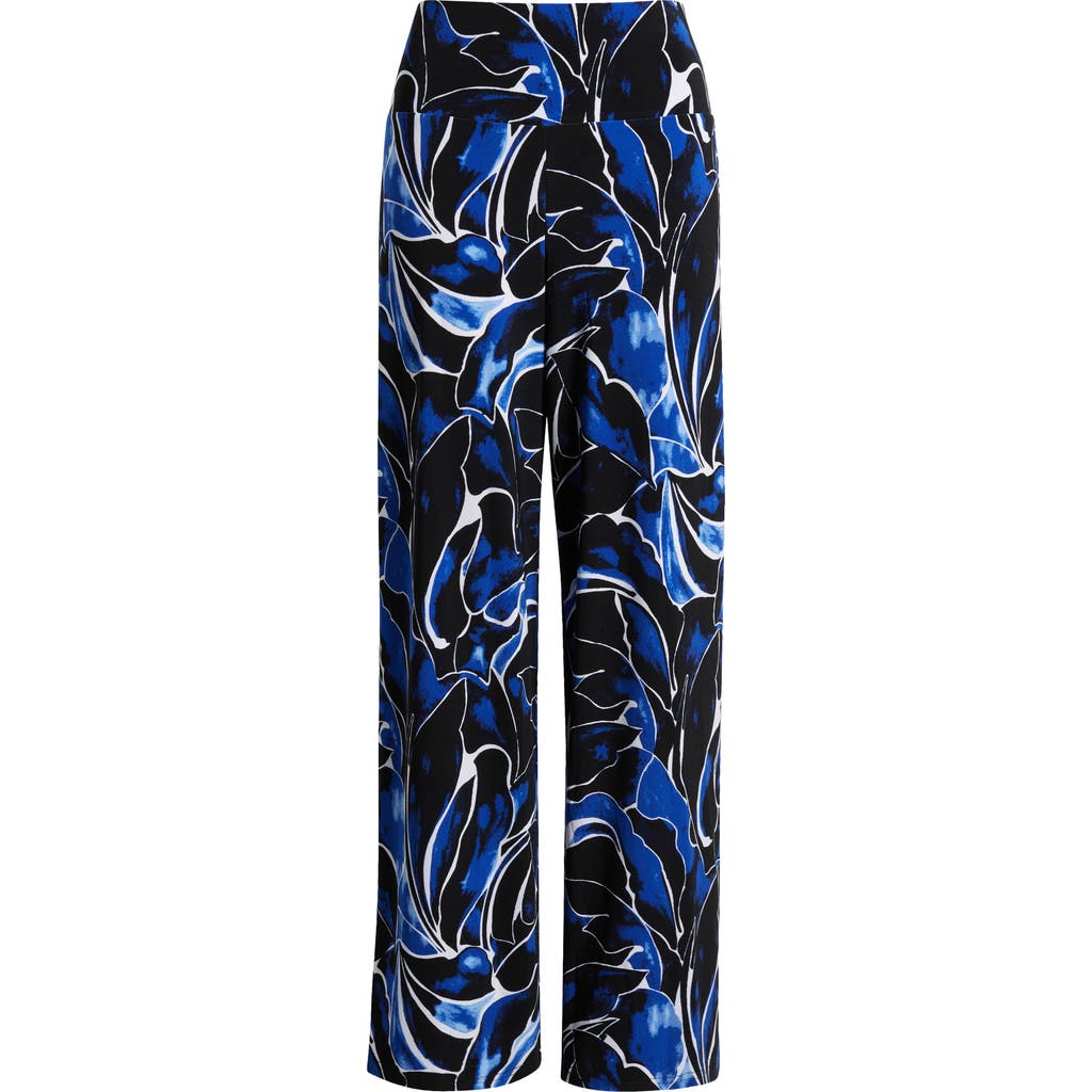 Anne Klein Abstract Print High Waist Pull-on Wide Leg Pants In Santorini Blue