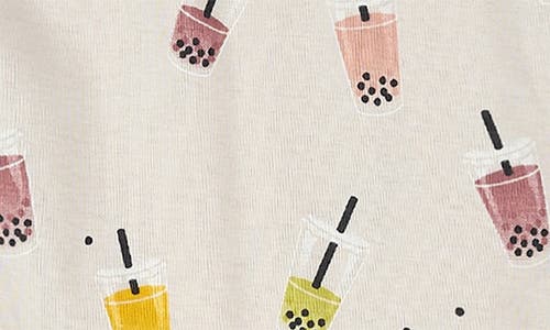Petit Lem Kids' Bubble Tea Print Fitted Two-piece Organic Cotton Rib Pajamas In Neutral