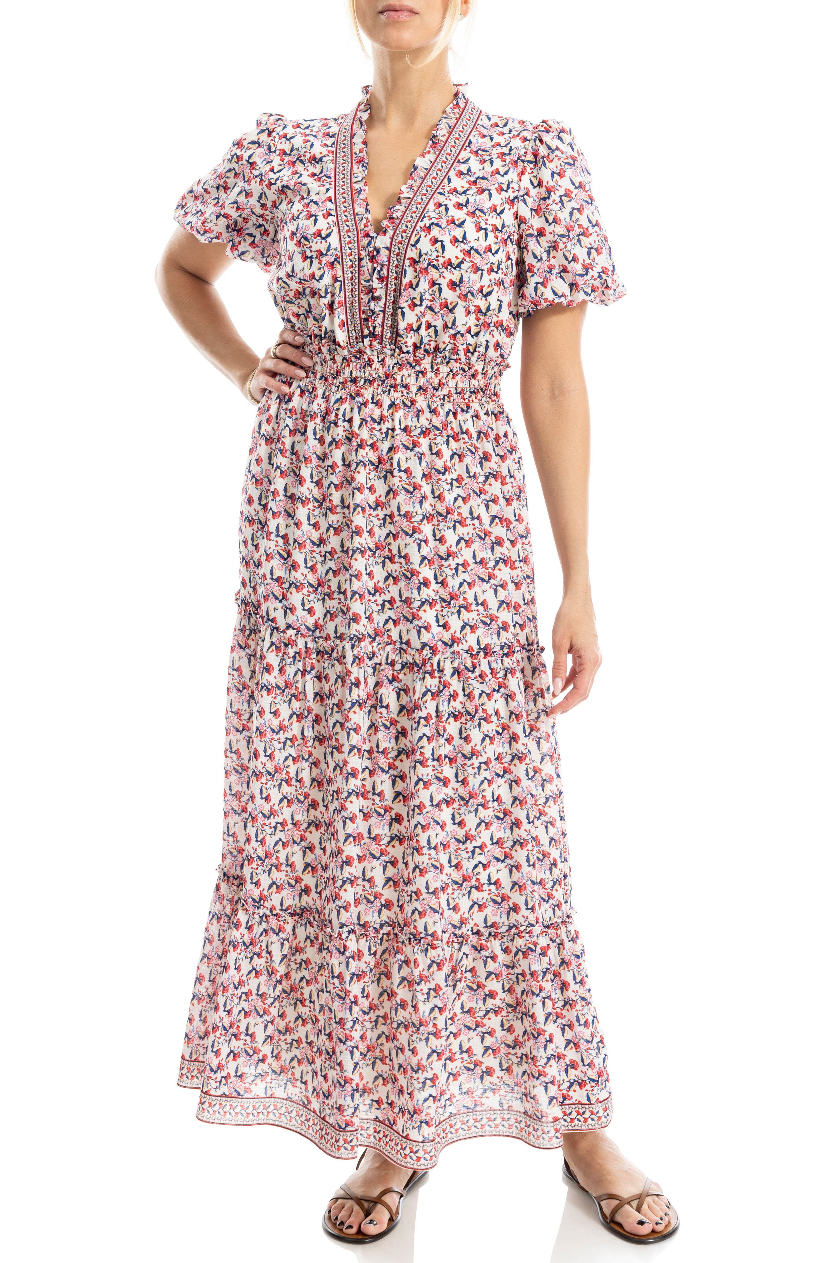 V-Neck Short Sleeve Tiered Maxi Dress - image 3