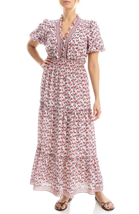 V-Neck Short Sleeve Tiered Maxi Dress