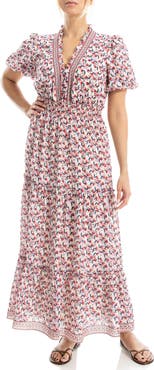 MAX STUDIO V-Neck Short Sleeve Tiered Maxi Dress