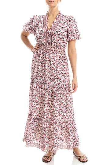 Max Studio V-neck Short Sleeve Tiered Maxi Dress