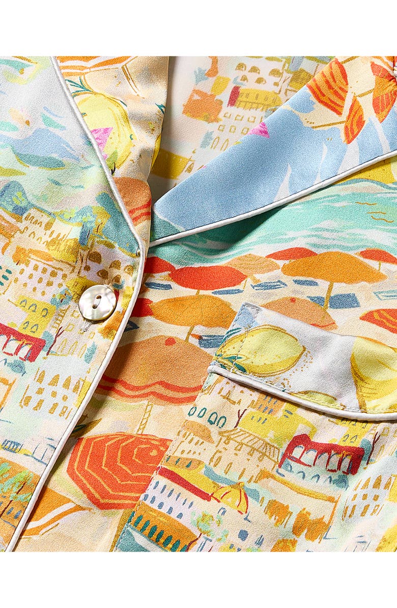 Petite Plume Piped Beach Print Mulberry Silk Short Pajamas, Alternate, color, 