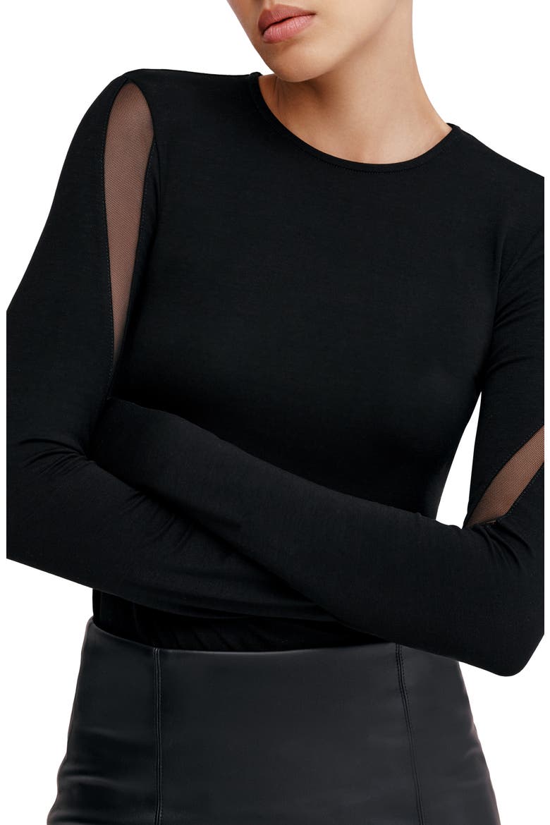 Alley Mesh Detail Long Sleeve Top, Alternate, color, BLACK