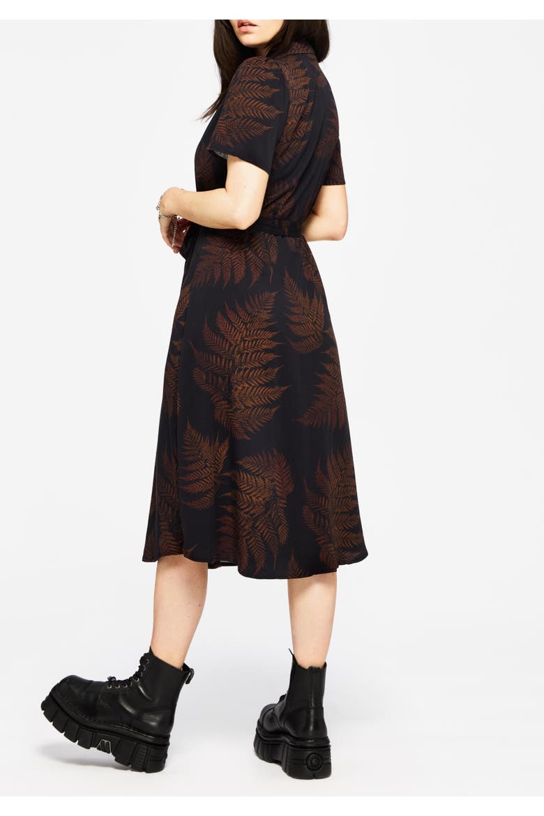 Ruin Fern Printed Midi Dress, Alternate, color, Black