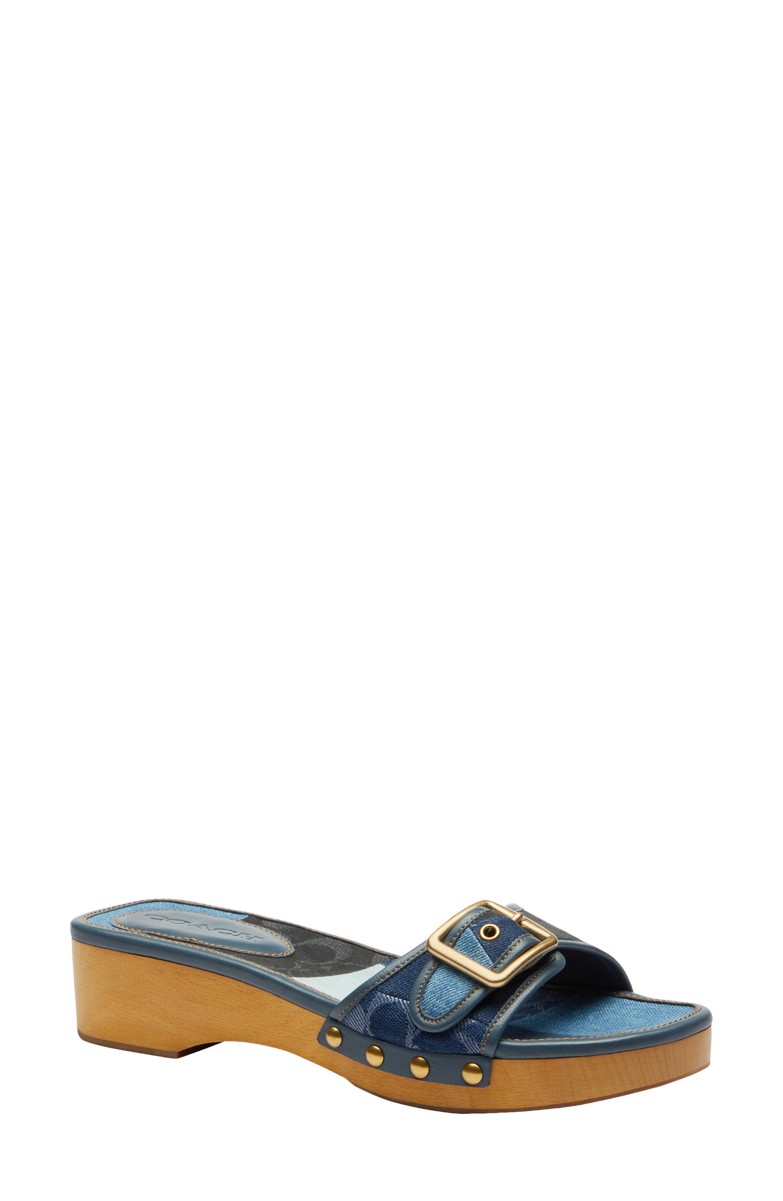 COACH Margot Denim Patchwork Slide Sandal, Main, color, 