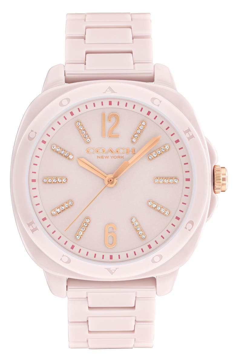 COACH Kitt Ceramic Bracelet Watch, 38mm, Main, color, Blush