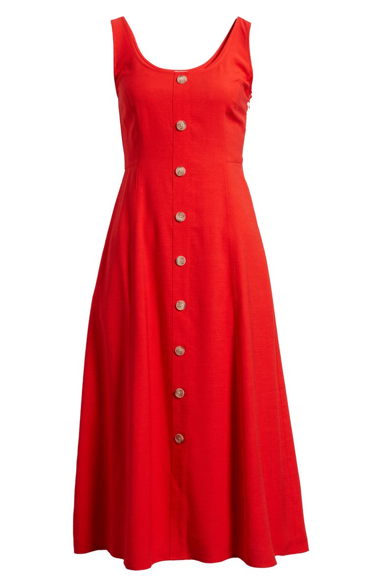 Anne Klein Button Detail Tank Midi Dress, Alternate, color, Begonia Red