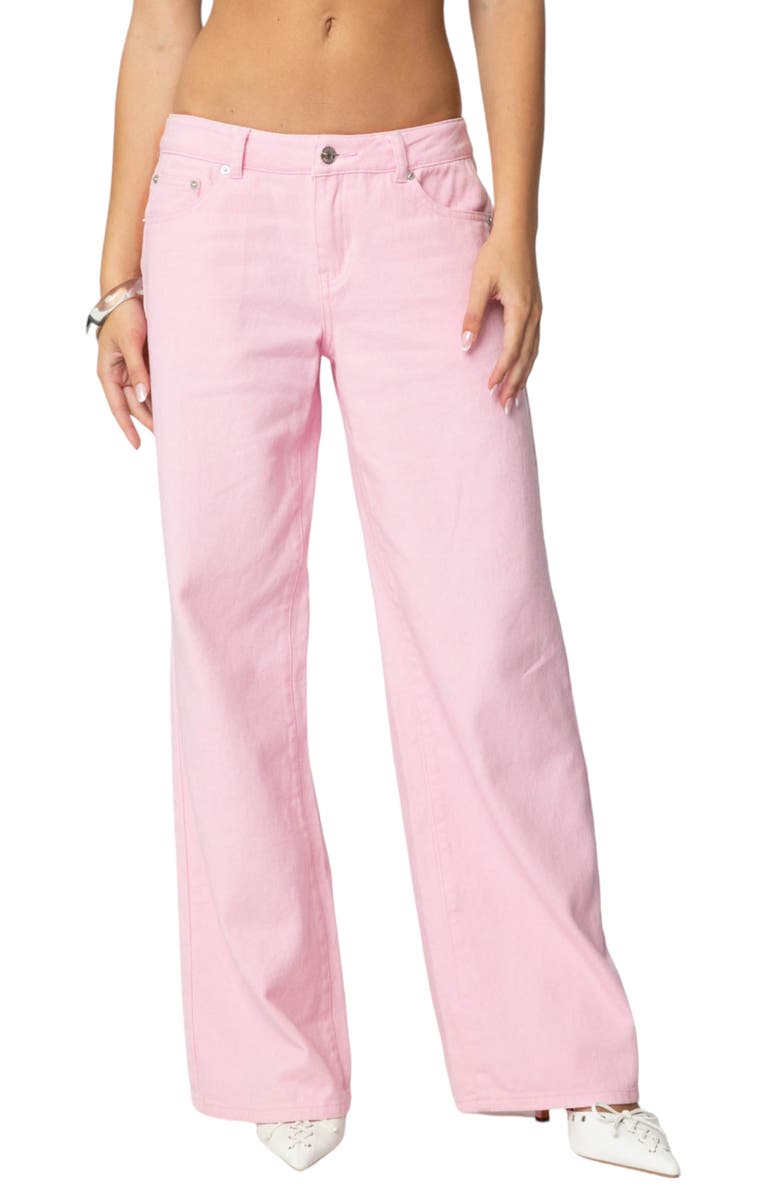 EDIKTED Roman Nonstretch Low Rise Slouchy Wide Leg Jeans, Main, color, Pink
