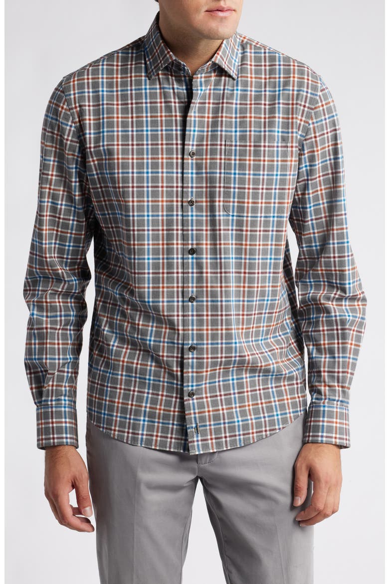 York Plaid Stretch Button-Down Shirt, Main, color, CHARCOAL