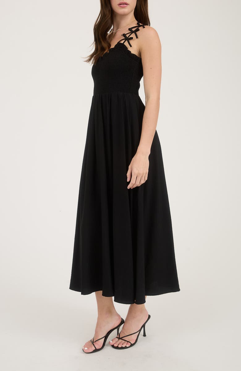 Blu Pepper Bow Strap Smocked Fit & Flare Midi Dress, Alternate, color, 