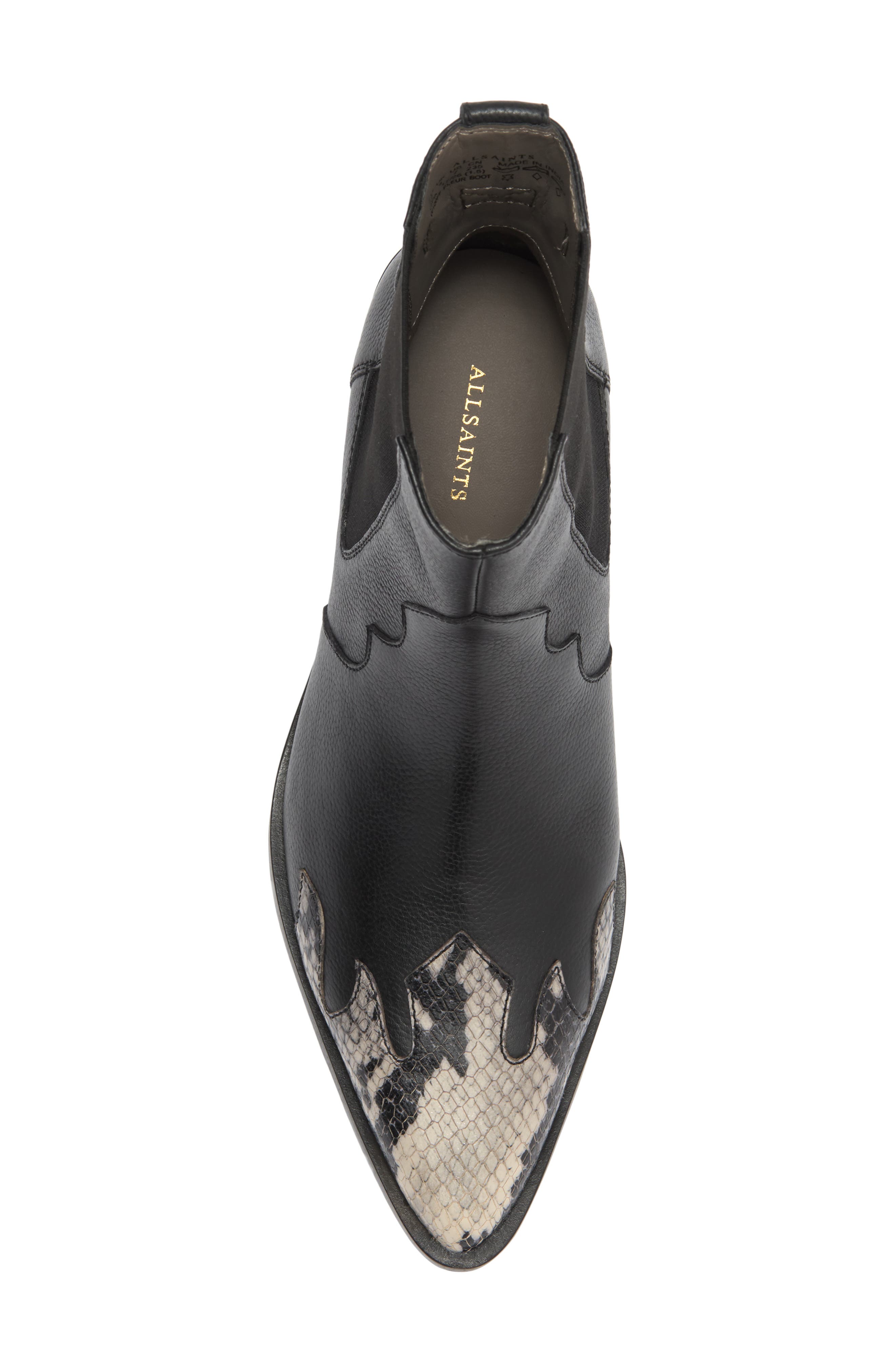 Fleur Snake Embossed Pointed Toe Bootie, Alternate, color, BLACK/ WHITE SNAKE