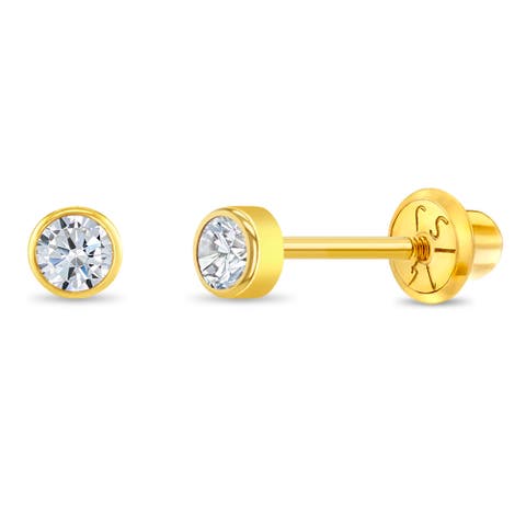 14k Tiny Cubic Zirconia Birthstone Earrings