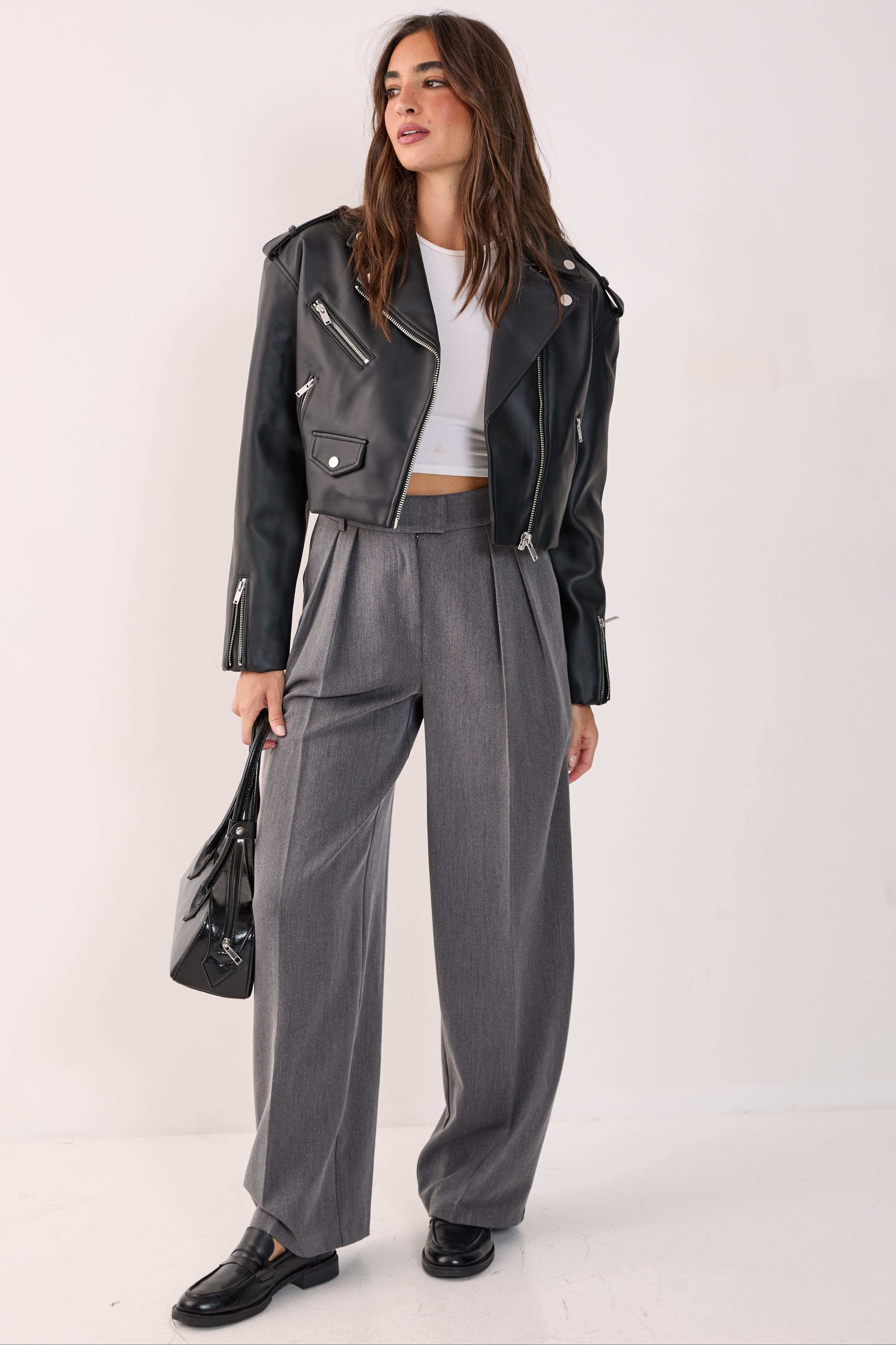 Faux Leather Boxy Biker - image 2
