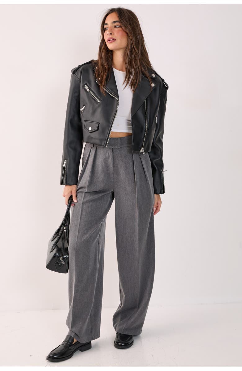 NASTY GAL Faux Leather Boxy Biker, Alternate, color, Black