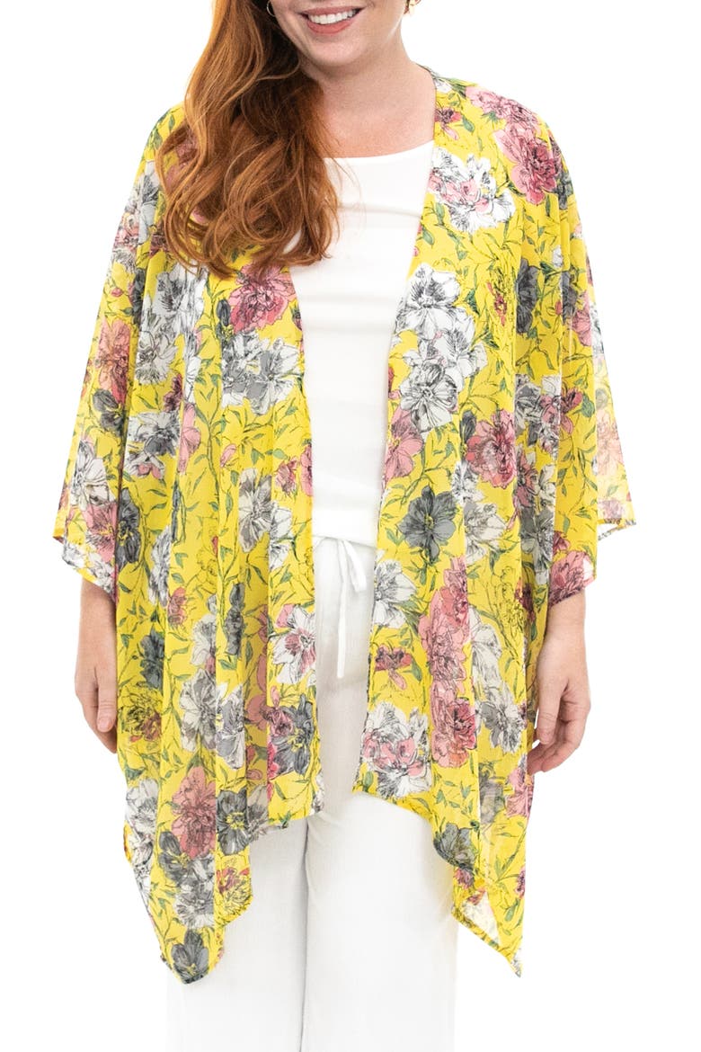 Semi Sheer Open Front Topper, Main, color, YELLOW MULTI