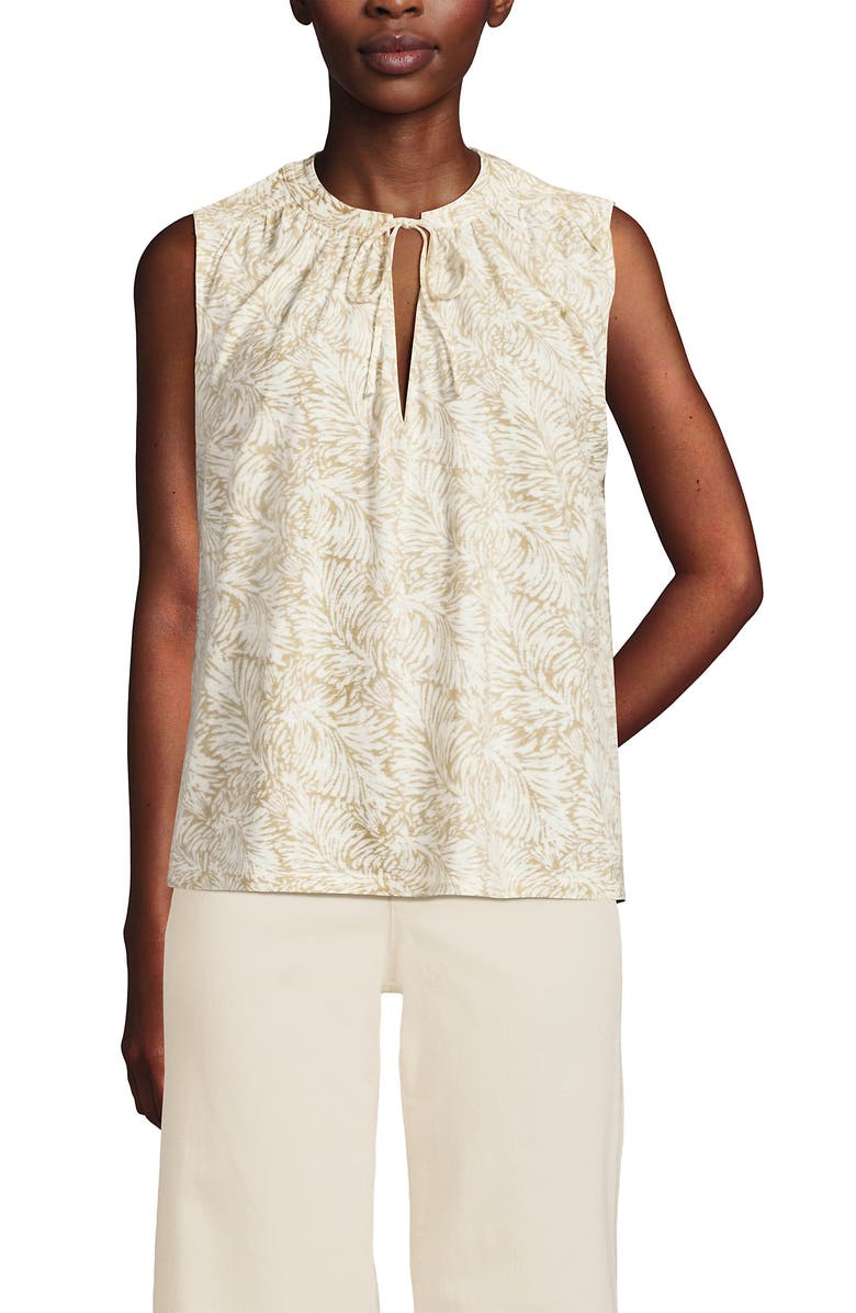 Lands' End Linen Blend Notch Neck Swing Tank Top, Main, color, Champagne Leaf Scroll
