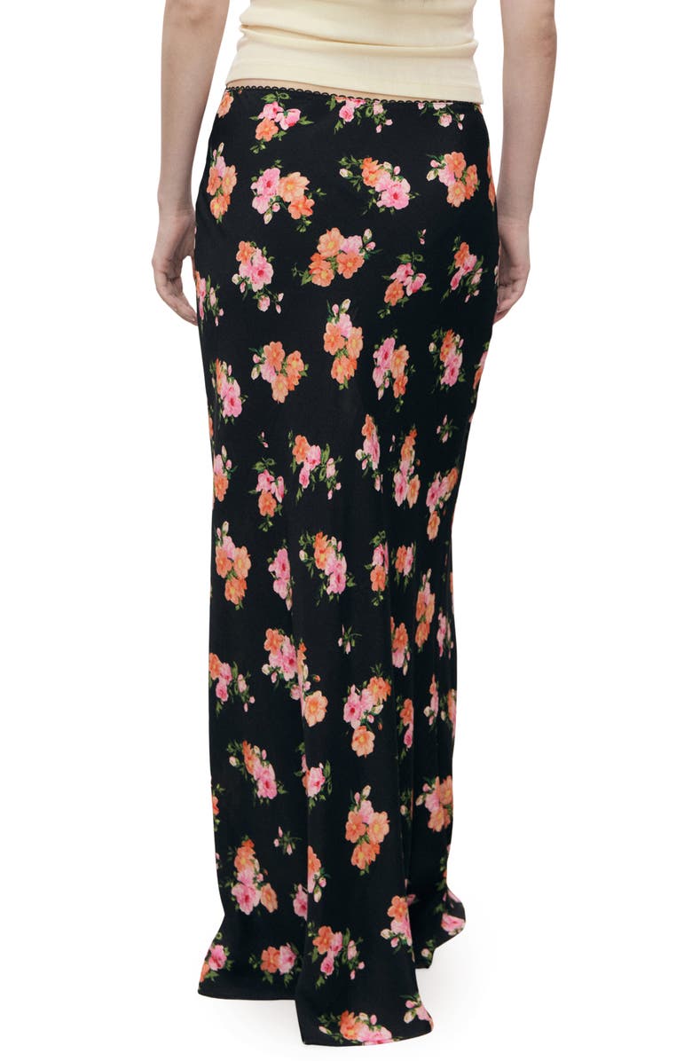 MANGO Lace Trim Floral Skirt, Alternate, color, Black