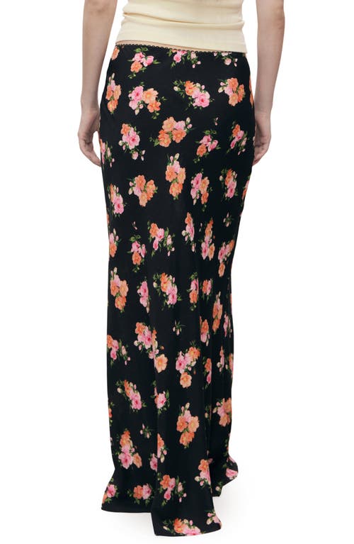 Mango Floral Skirt With Lace Trim Black In Black