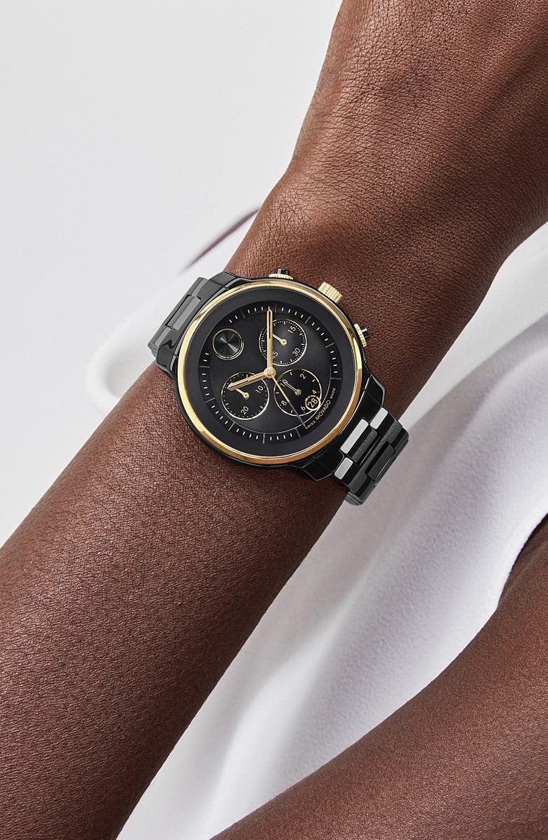 Movado Bold Verso Chronograph Ceramic Bracelet Watch, 40mm, Alternate, color, Black