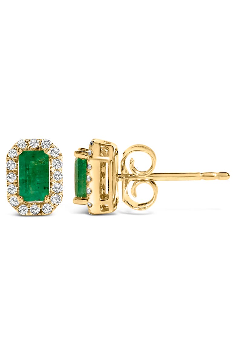 14K Yellow Gold Green Emerald and 1/8 Ct Diamond Halo Octagonal Stud Earrings, Alternate, color, Yellow