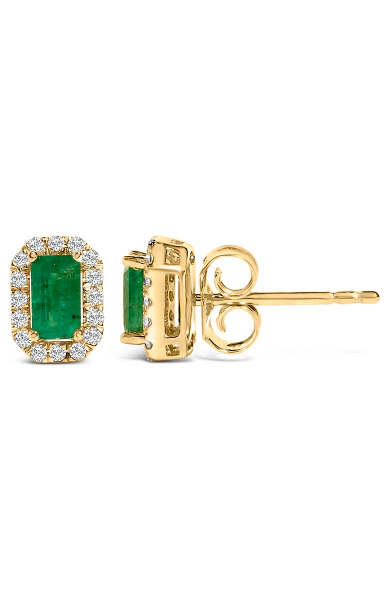 Haus of Brilliance 14K Yellow Gold Green Emerald and 1/8 Ct Diamond Halo Octagonal Stud Earrings, Alternate, color, Yellow