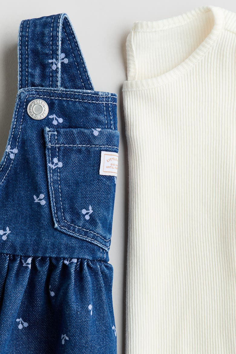 2-Piece Overall Dress And Top Set, Alternate, color, Dark denim blue/cherries
