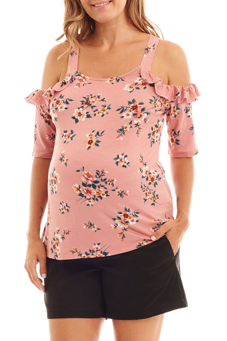 Megan Ruffle Cold Shoulder Maternity/Nursing Top, Main, color, PINK FLORAL