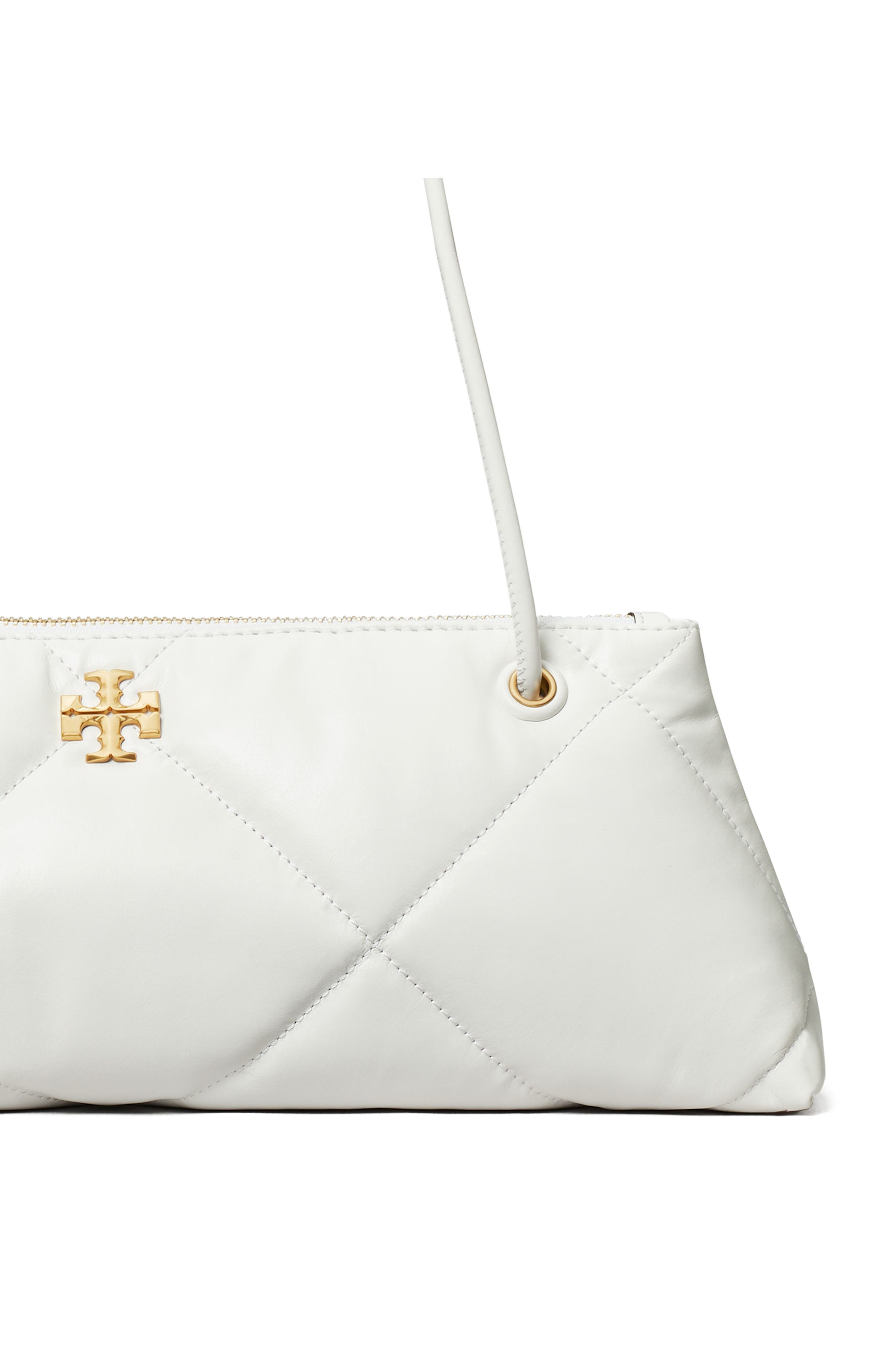 Tory Burch Kira Diamond Quilted East/West Leather Shoulder Bag, Alternate, color, Blanc