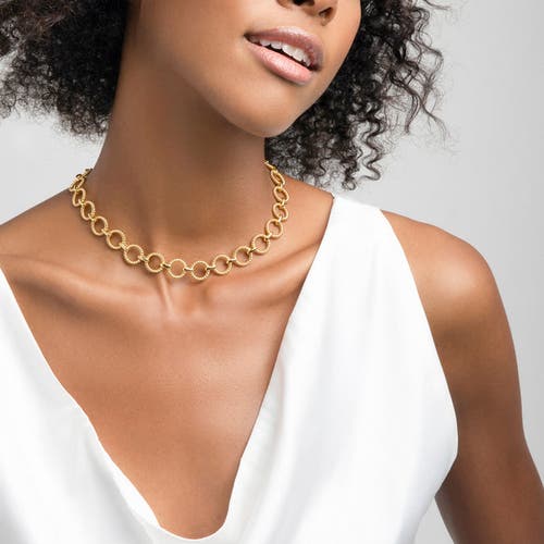 Zarux Modern Circle Link Necklace With Moissanite Stone In Gold