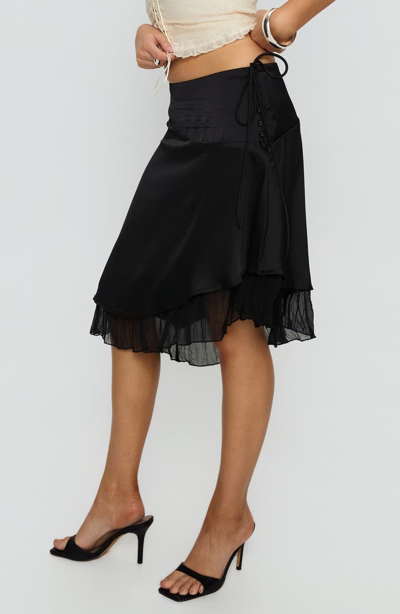 Princess Polly Rosemead Chiffon Trim Satin Midi Skirt, Alternate, color, Black