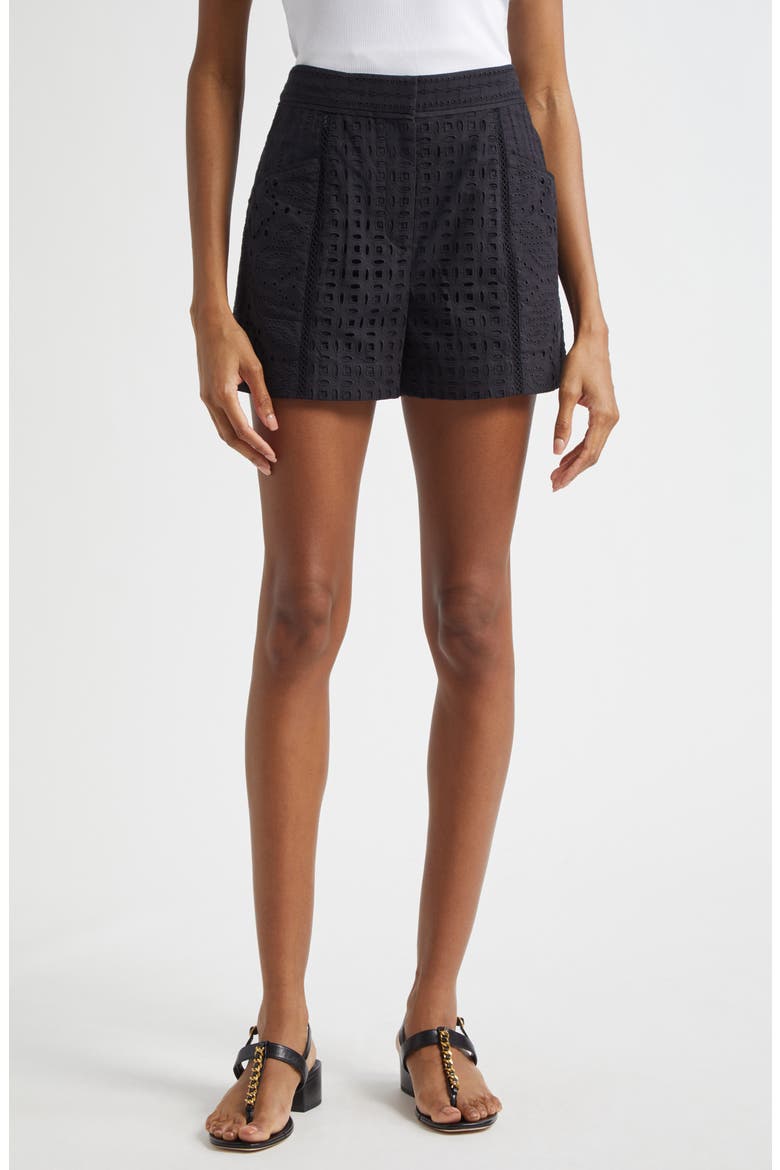 Fabian Cotton Eyelet Shorts, Main, color, BLACK