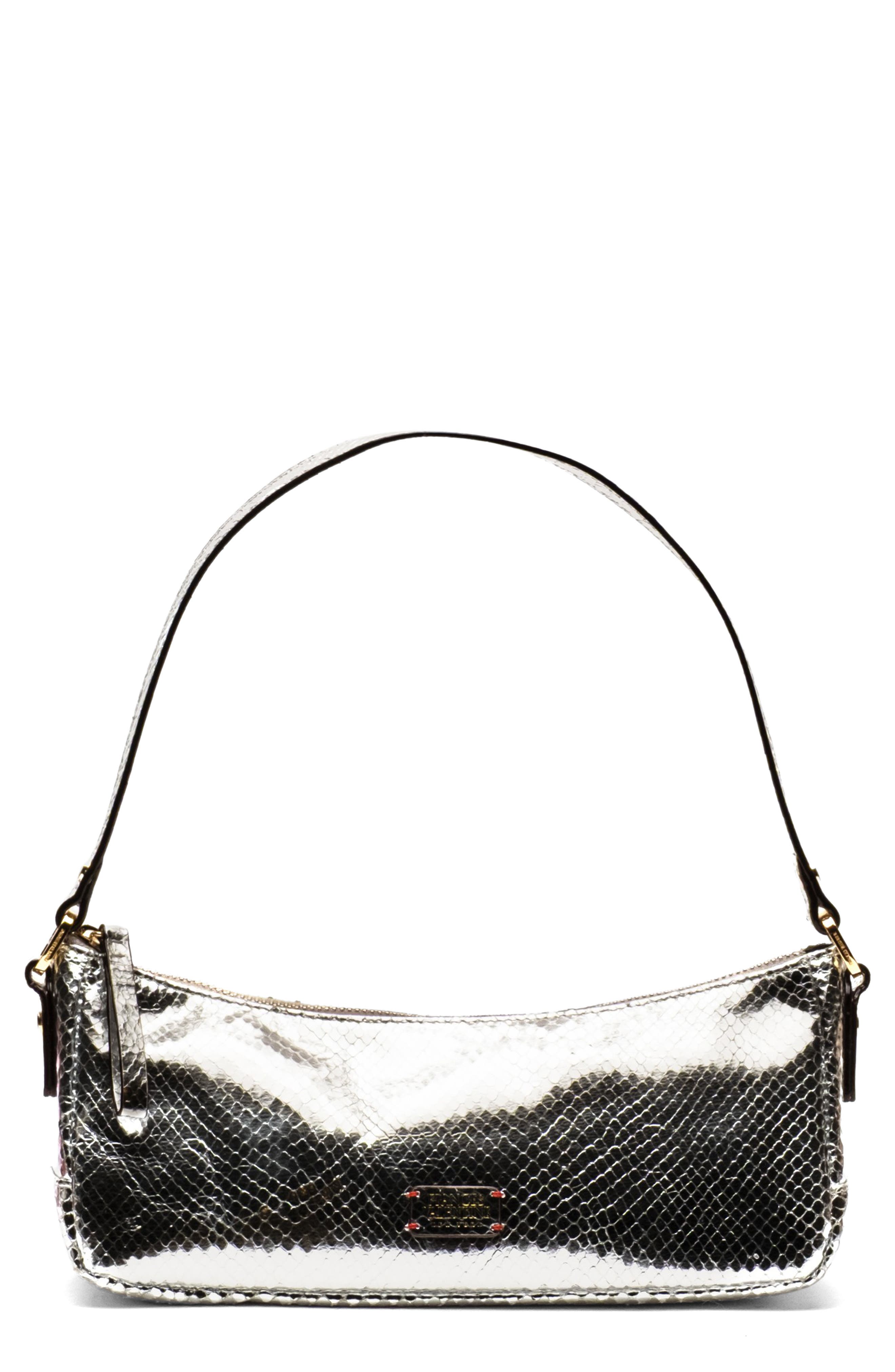 Frances Valentine Mia Snakeskin Embossed Metallic Leather Shoulder Bag, Main, color, Silver