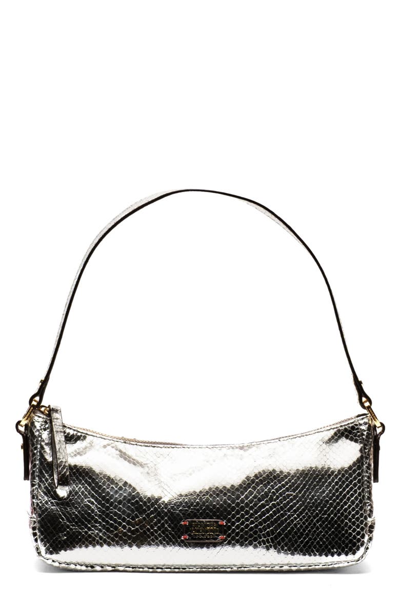 Mia Snakeskin Embossed Metallic Leather Shoulder Bag, Main, color, SILVER