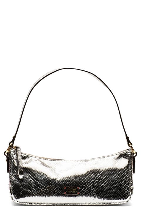 Mia Snakeskin Embossed Metallic Leather Shoulder Bag