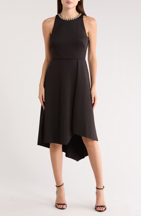 Crystal Collar Asymmetric Dress