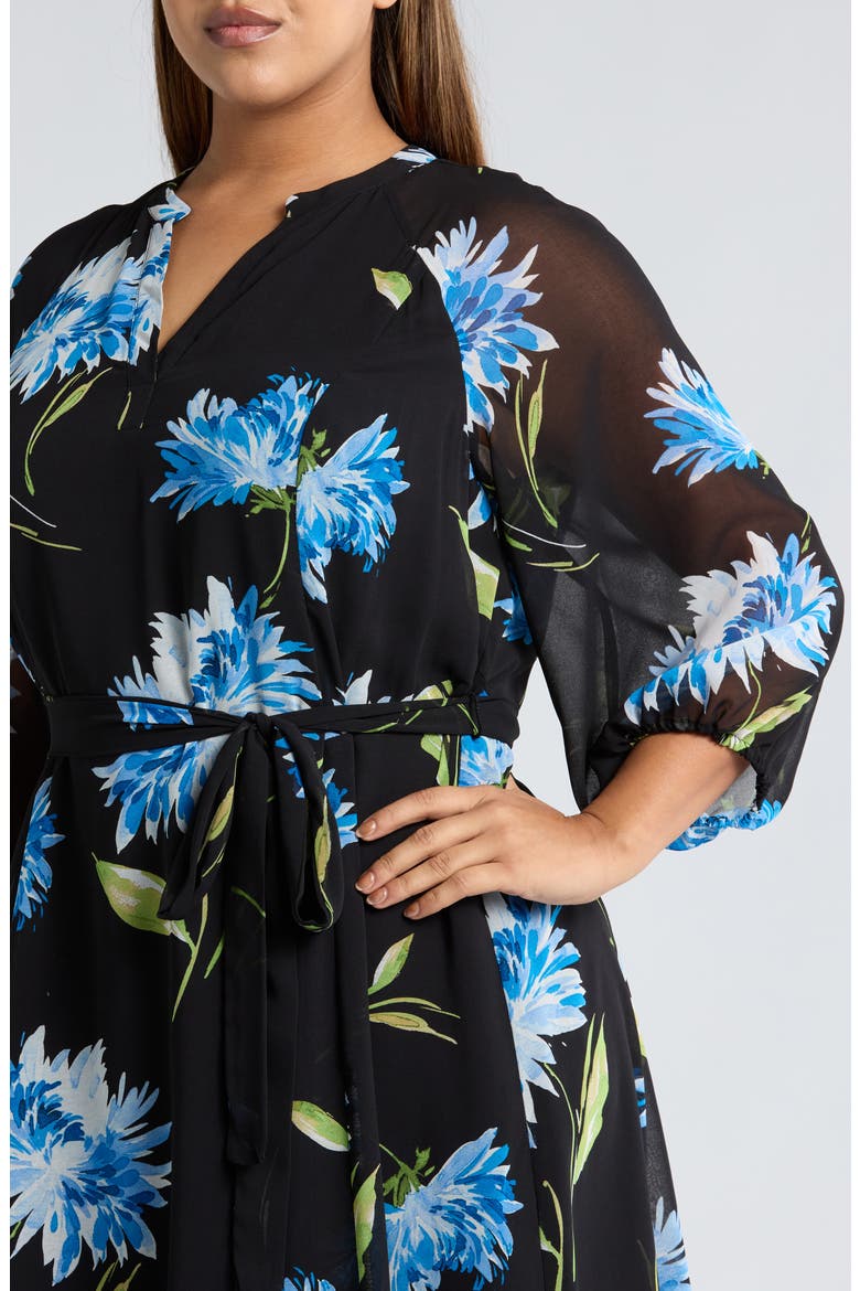 Floral Puff Sleeve Maxi Dress, Alternate, color, RICH BLACK