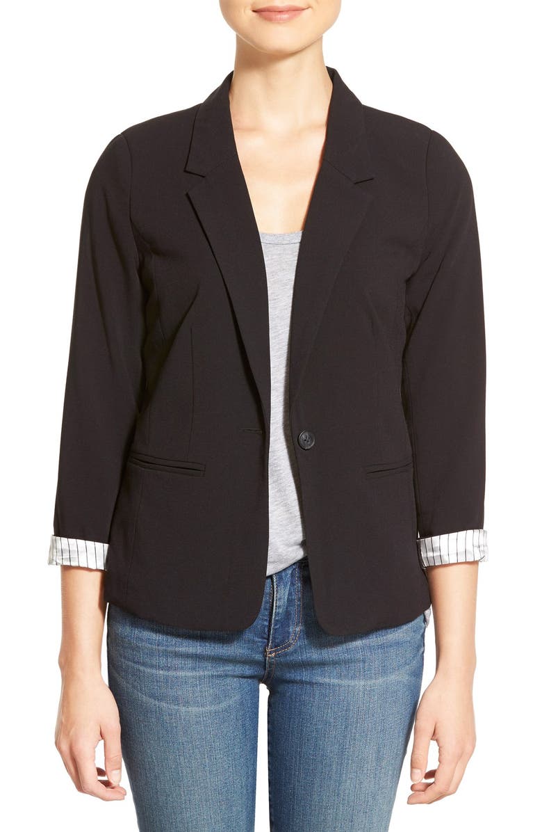 Kensie Stretch Crepe One-Button Blazer, Main, color, 