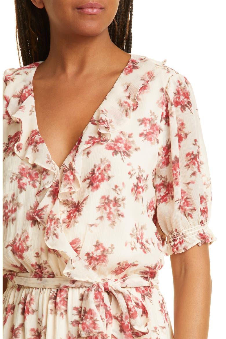 Evonna Floral Silk Faux Wrap Dress, Alternate, color, NUCRM/CHRD