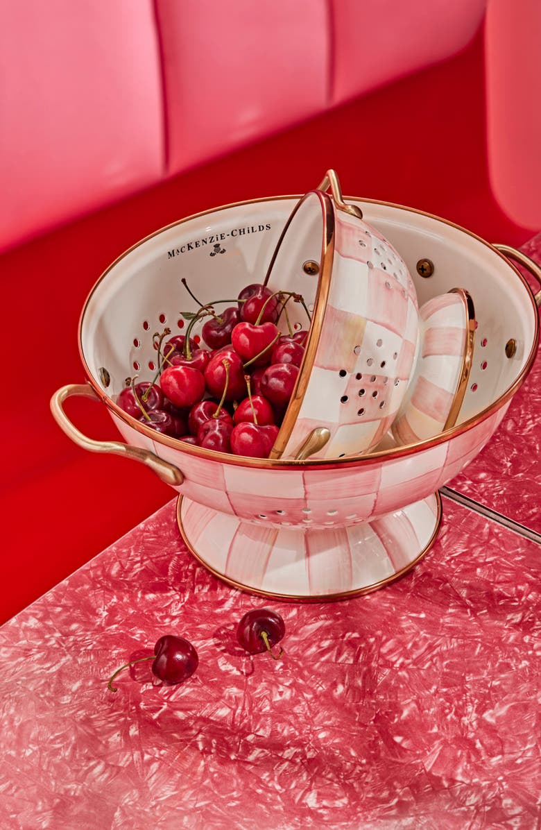 MACKENZIE CHILDS Rosy Check Small Colander, Alternate, color, Pink/ White
