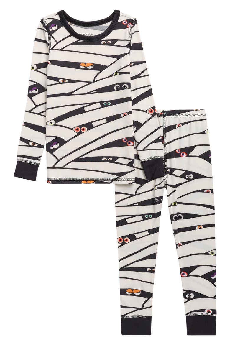 Kids' Print Fitted Two-Piece Pajamas, Main, color, IVORY MULTI EYES MUMMY