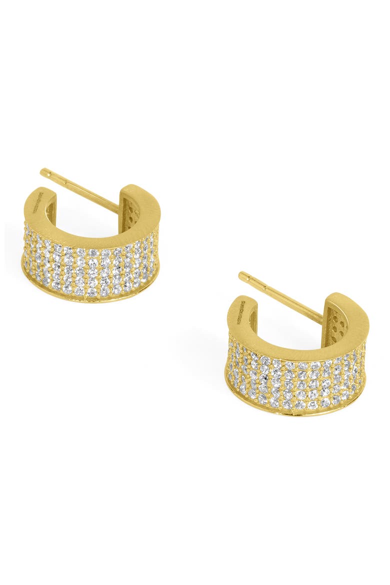 Petit Pavé Thick Huggie Earrings, Alternate, color, WHITE TOPAZ/ GOLD
