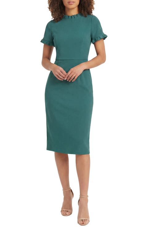 Ruffle Short Sleeve Pocket Sheath Dress
