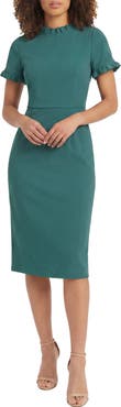 Maggy London Ruffle Short Sleeve Pocket Sheath Dress