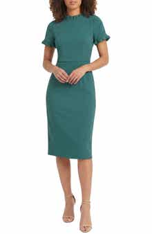 Maggy London Ruffle Short Sleeve Pocket Sheath Dress