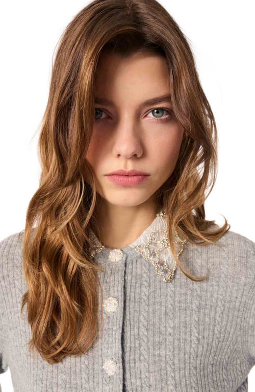 Maje Cardigan With Jewelry Collar In Grey