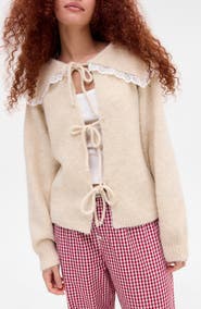 BDG Urban Outfitters Lace Trim Tie Front Cardigan