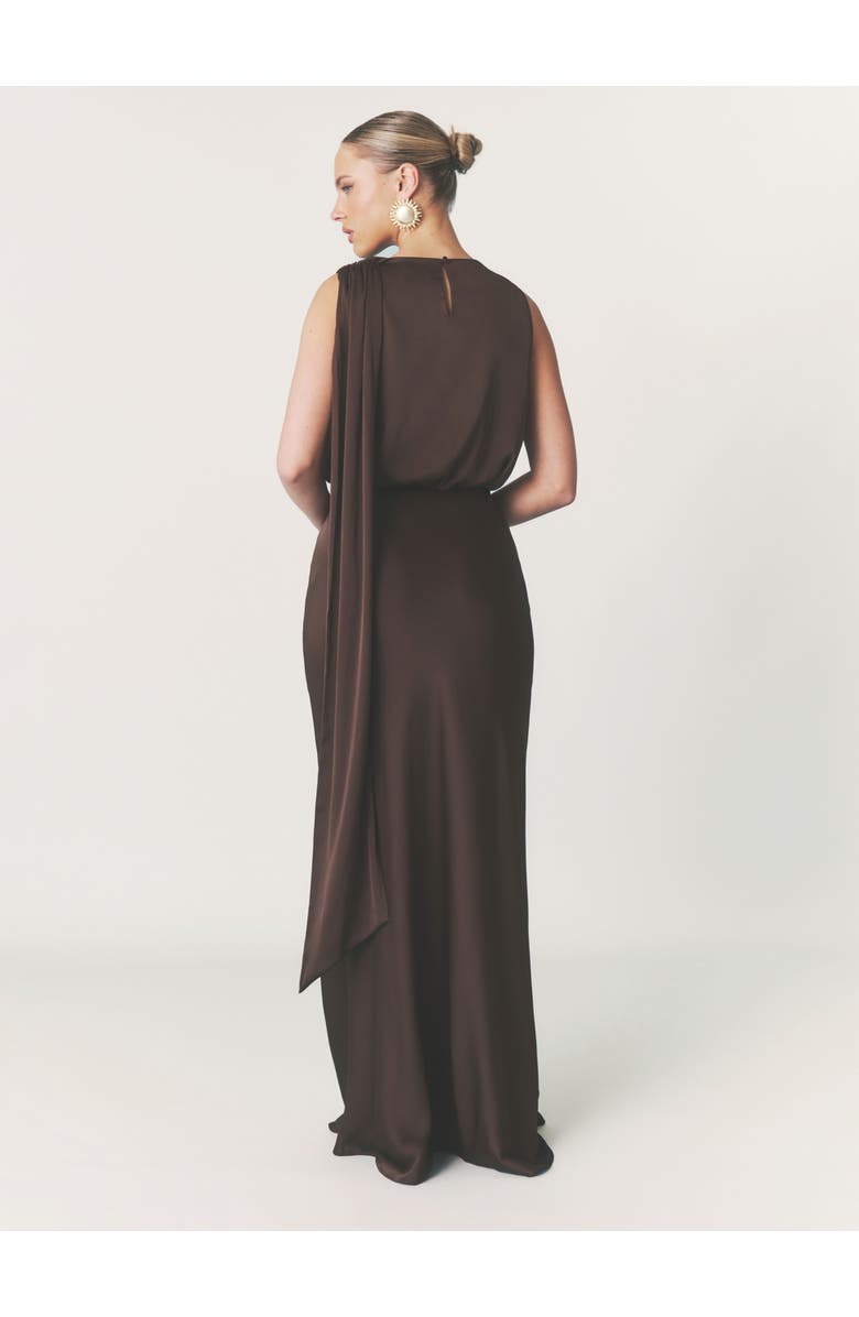 Six Stories Satin Drape Detail High Neck Top, Alternate, color, Chocolate